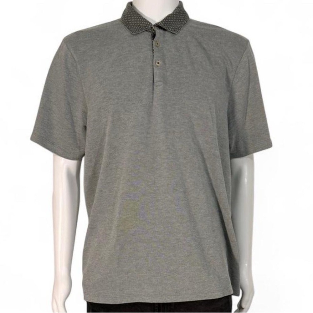 Ted Baker London Mens Grey Knit Polo Shirt Size 7‎ Patterned Collar FREND